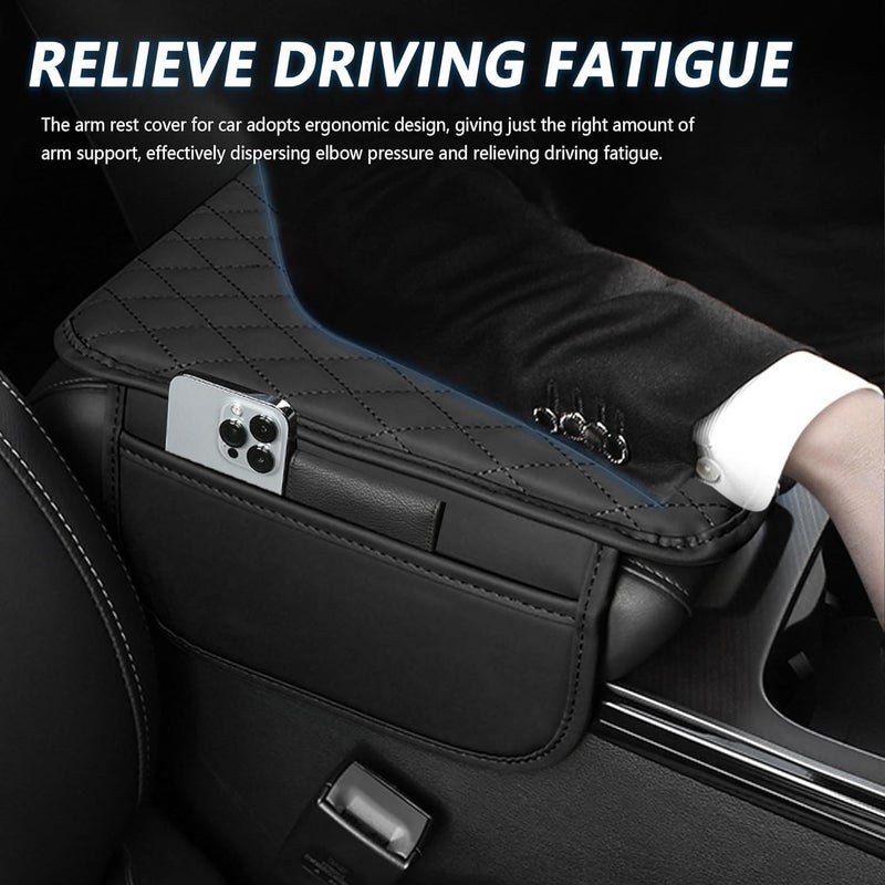 VIKINGS Car Center Console Cover,Microfiber Leather Car Armrest Cover Cushion with 2 Storage Bags,Universal Car Armrest Storage Box.(Black) - Image 4
