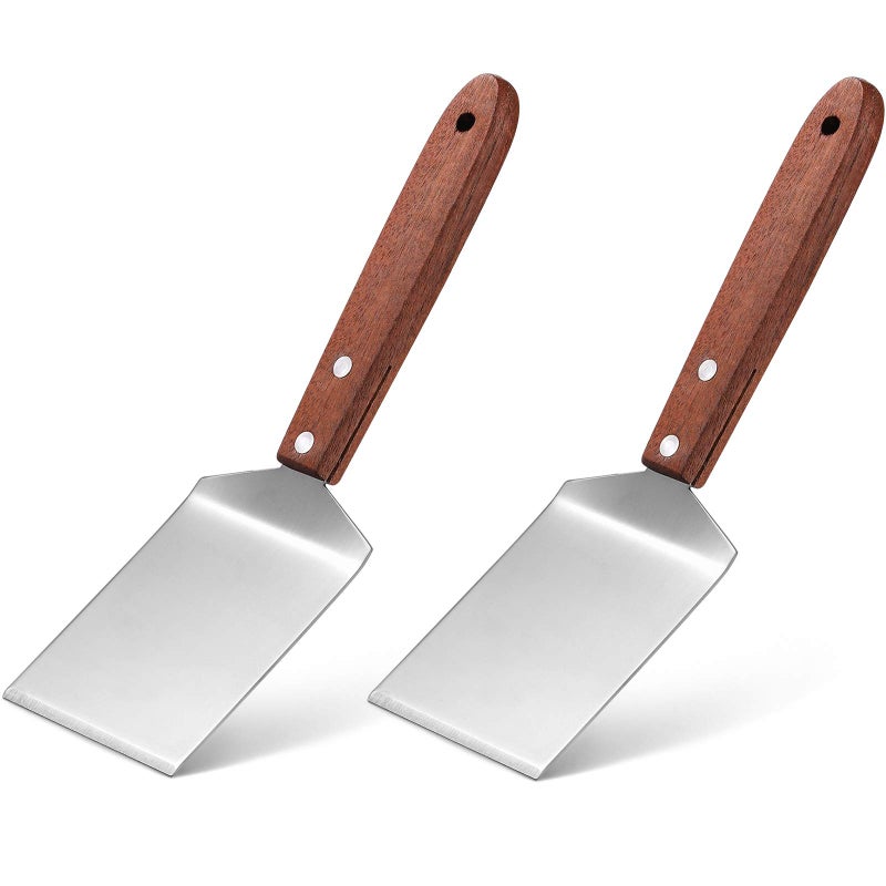 Newtay 2 Pieces Small Brownie Cookie Spatula Metal Stainless Steel Spatula with Wooden Handle for Kitchen Cooking Chef Baking Scraper Turner, 2.5 x 8.2 Inch - Image 1