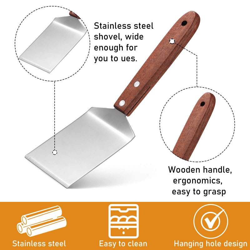 Newtay 2 Pieces Small Brownie Cookie Spatula Metal Stainless Steel Spatula with Wooden Handle for Kitchen Cooking Chef Baking Scraper Turner, 2.5 x 8.2 Inch - Image 2