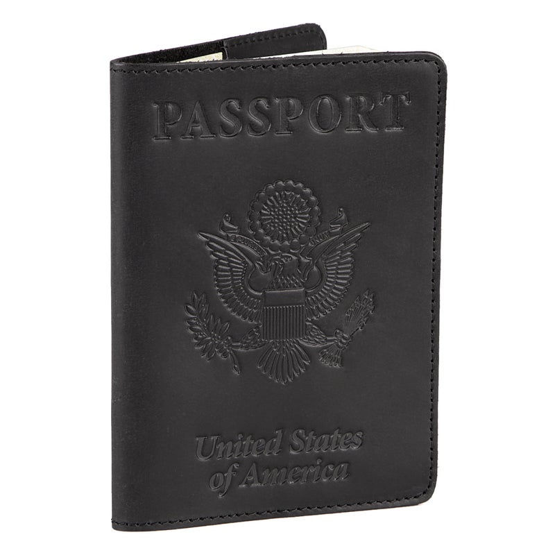 Shvigel US Leather Passport Book Cover - Thin American Travel Passport Holder - Premium International USA Passport Protector Case for Women Men (Black Vintage) - Image 1