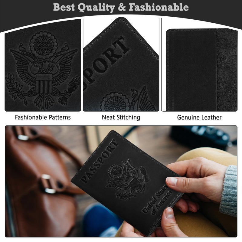 Shvigel US Leather Passport Book Cover - Thin American Travel Passport Holder - Premium International USA Passport Protector Case for Women Men (Black Vintage) - Image 5