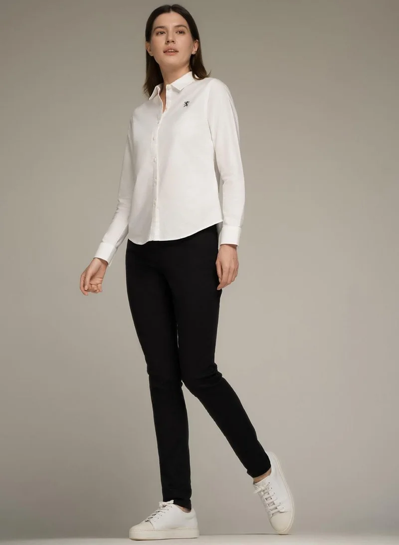 GIORDANO Women’s Slim Fit Cotton Oxford Shirt | Acute Collar with Embroidery