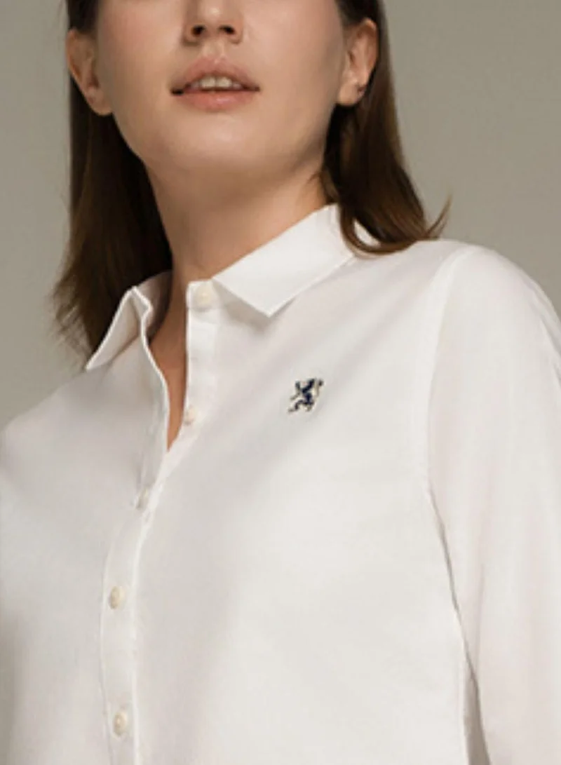 GIORDANO  Women’s Slim Fit Cotton Oxford Shirt | Acute Collar with Embroidery for Women | Best Price UAE