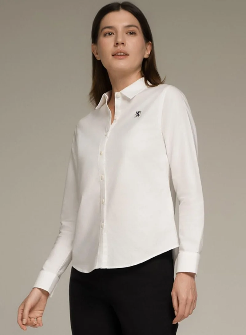 جيوردانو قميص أكسفورد قطني بقصة ضيقة للنساء بياقة حادة مطرزة