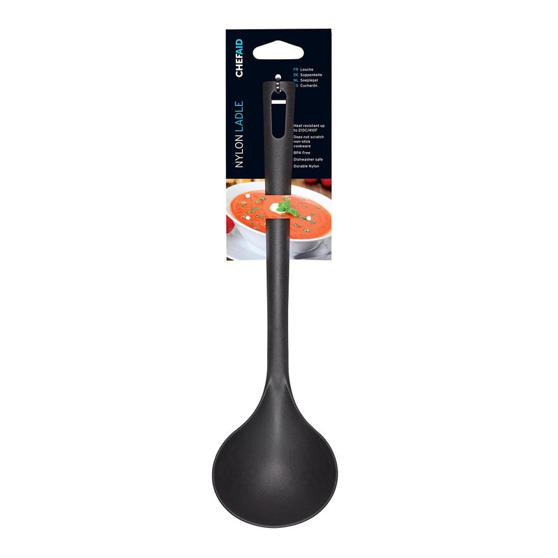 Chef Aid Black Nylon Ladle BPA Free Kitchen Utensil for use with NonStick Cookware in Black Colour10E02400