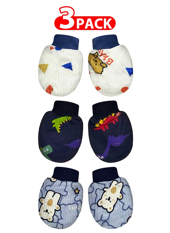 MARGOUN 3 Packs Newborn Baby Mittens Anti Scratch Baby Mittens No Scratch Mittens Baby Gloves for 0-6 Months Boys Girls Multicolour  - Image 1