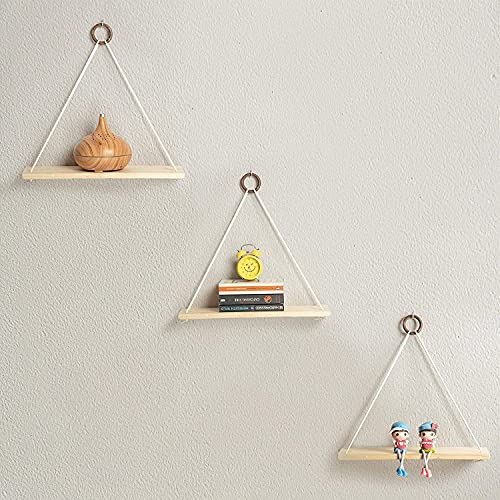 SHREE HANS CREATION |Real Pine Wood Floating Shelves, Hanging Swing Rope Shelves, Rustic Wall Decor Swing Shelf, Wall Shelves for Living Room/Home/Office Decor (1 Tier, 8 x 5 Inch) - Image 2