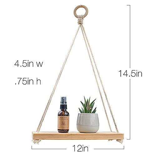SHREE HANS CREATION |Real Pine Wood Floating Shelves, Hanging Swing Rope Shelves, Rustic Wall Decor Swing Shelf, Wall Shelves for Living Room/Home/Office Decor (1 Tier, 8 x 5 Inch) - Image 4