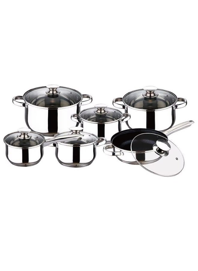 Kaisa Villa 12-Piece Kitchen Cookware Set, Premium Pots and Fry Pan with Glass Lids, Induction Suitable Design, Multiple Capacities, Elegant Silver Finish for Everyday Cooking, Family Kitchens and Meal Preparation - Image 2