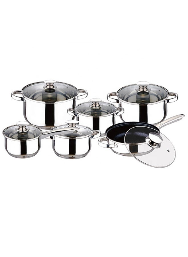 Kaisa Villa 12-Piece Kitchen Cookware Set, Premium Pots and Fry Pan with Glass Lids, Induction Suitable Design, Multiple Capacities, Elegant Silver Finish for Everyday Cooking, Family Kitchens and Meal Preparation - Image 3