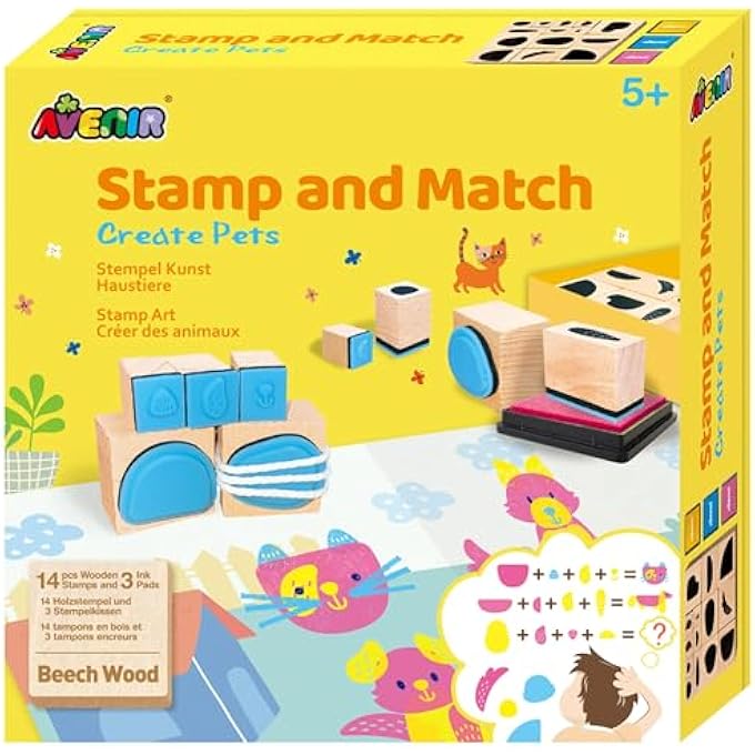 Avenir STAMP AND MATCH - CREATE PETS | CRAFT IMAGINATIVE LITTLE PETS WITH 15 WOODEN STAMPS, SPARK IMAGINATION & COGNITIVE DEVELOPMENT | EXCITING CRAFT KIT FOR KIDS 3+ - Image 1