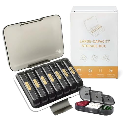 OCEANEVO 3 Times a Day, Weekly Medicine Storage Organizer box for Home and Travel, 7 days Pill Organizer Box for Vitamins, Tablet & Supplements - Black - 3 Compartments - 1 Year Warranty - Image 1