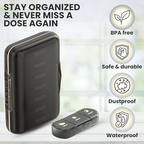OCEANEVO 3 Times a Day, Weekly Medicine Storage Organizer box for Home and Travel, 7 days Pill Organizer Box for Vitamins, Tablet & Supplements - Black - 3 Compartments - 1 Year Warranty - Image 5