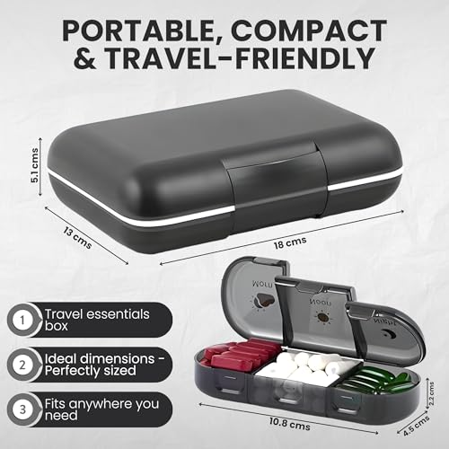 OCEANEVO 3 Times a Day, Weekly Medicine Storage Organizer box for Home and Travel, 7 days Pill Organizer Box for Vitamins, Tablet & Supplements - Black - 3 Compartments - 1 Year Warranty - Image 3