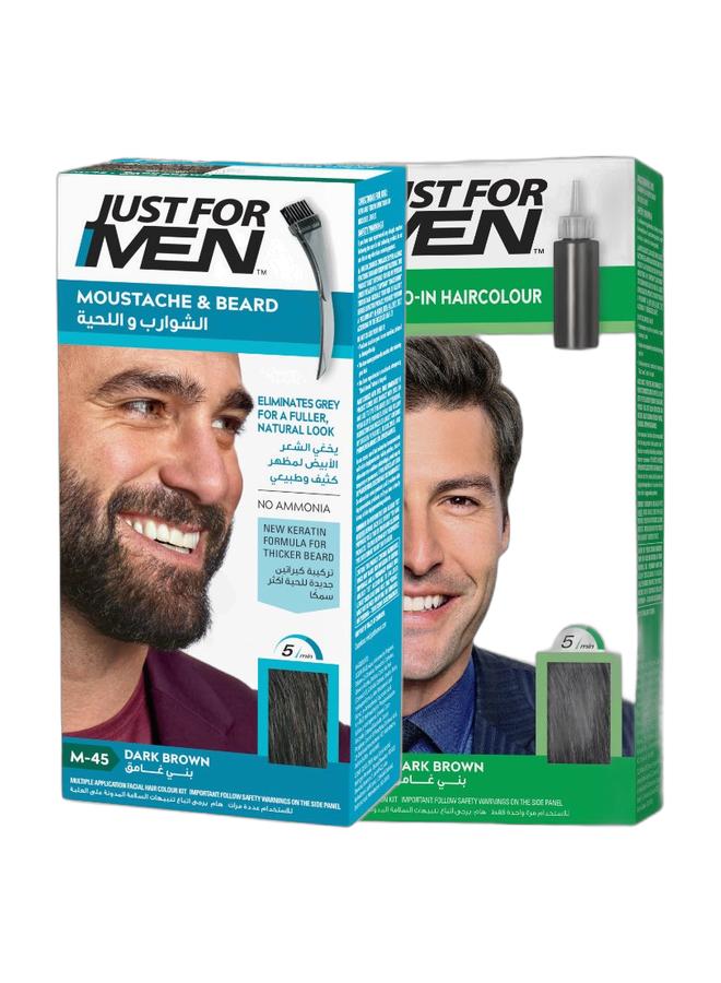 Just For Men لون الشعر واللحية للرجال - حزمة بني داكن مع البيوتين، الألوة، وزيت جوز الهند - Image 1