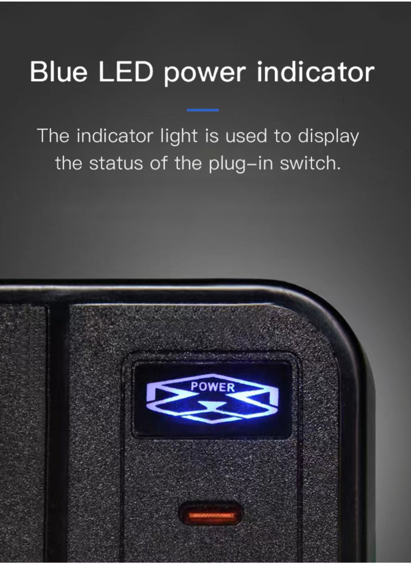 ULHYC - شرائط الطاقة تمديد الحبل 3 منافذ مقبس الطاقة مع 4 منافذ USB 2 نوع c مقبس شحن عالمي مع سلك تمديد جريء 2 متر - Image 1