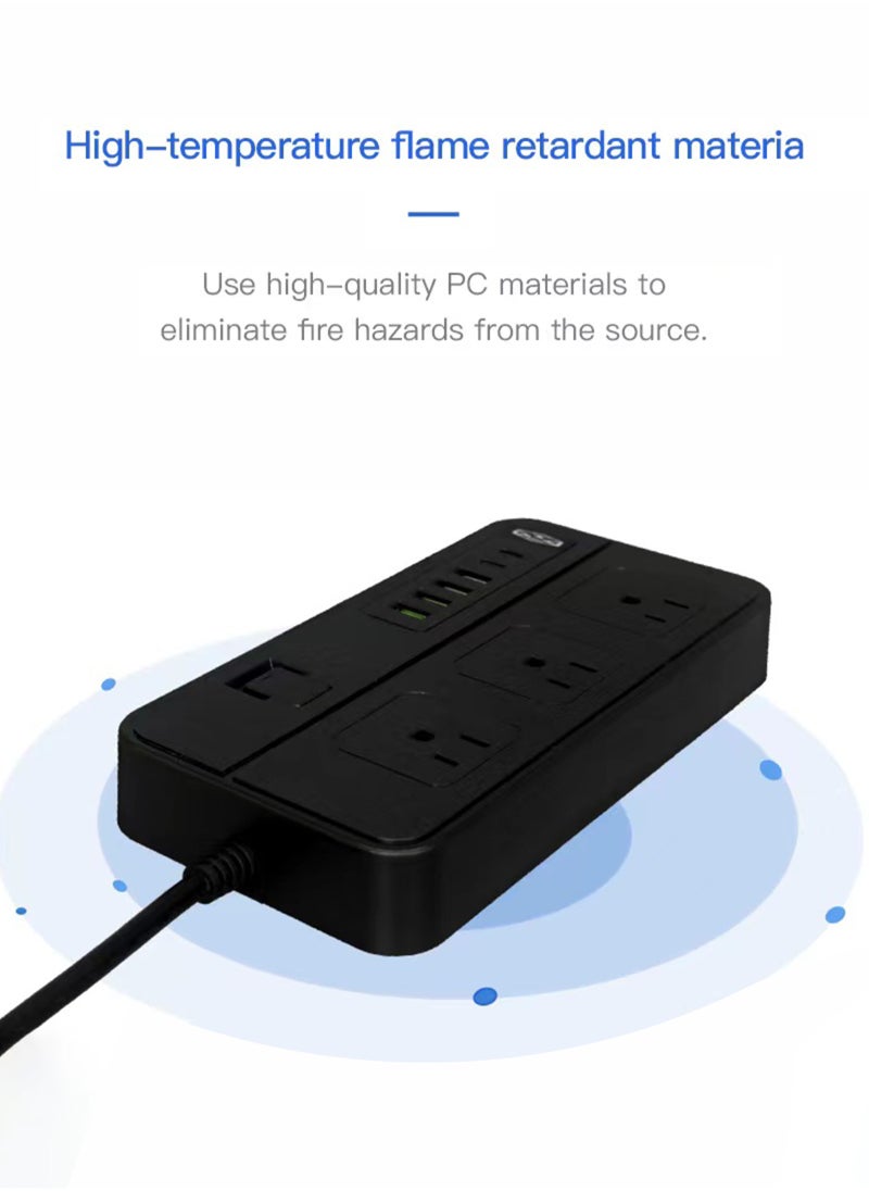 ULHYC - شرائط الطاقة تمديد الحبل 3 منافذ مقبس الطاقة مع 4 منافذ USB 2 نوع c مقبس شحن عالمي مع سلك تمديد جريء 2 متر - Image 1