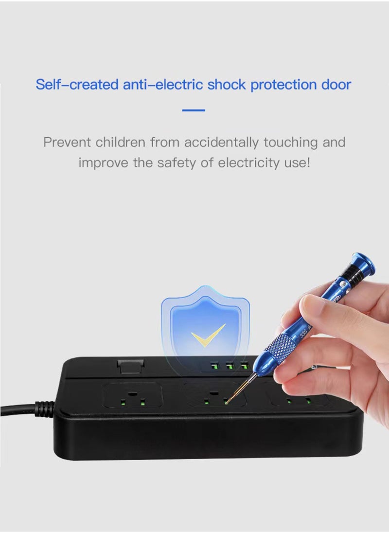 ULHYC - شرائط الطاقة تمديد الحبل 3 منافذ مقبس الطاقة مع 4 منافذ USB 2 نوع c مقبس شحن عالمي مع سلك تمديد جريء 2 متر - Image 1