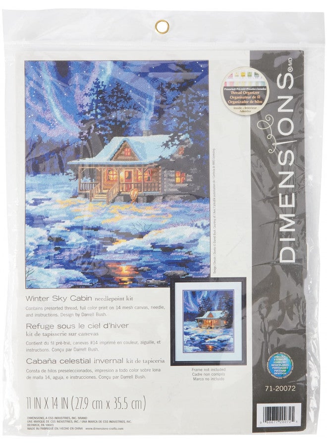Dimensions Needlepoint Kit, Winter Sky Cabin, 11'' x 14'',Blue - Image 1