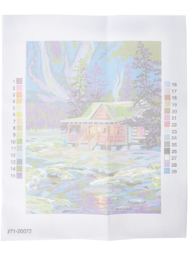 Dimensions Needlepoint Kit, Winter Sky Cabin, 11'' x 14'',Blue - Image 2