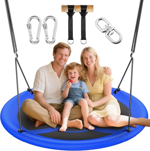 Everyfun 43 Saucer Tree Swing for Kids Adult 700lbs Weight Capacity Waterproof Flying Saucer Swing with Adjustable Hanging Straps Swing Seats for Backyard Outdoor Indoor Playground Blue - Image 1