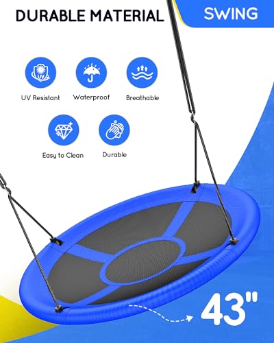 Everyfun 43 Saucer Tree Swing for Kids Adult 700lbs Weight Capacity Waterproof Flying Saucer Swing with Adjustable Hanging Straps Swing Seats for Backyard Outdoor Indoor Playground Blue - Image 5