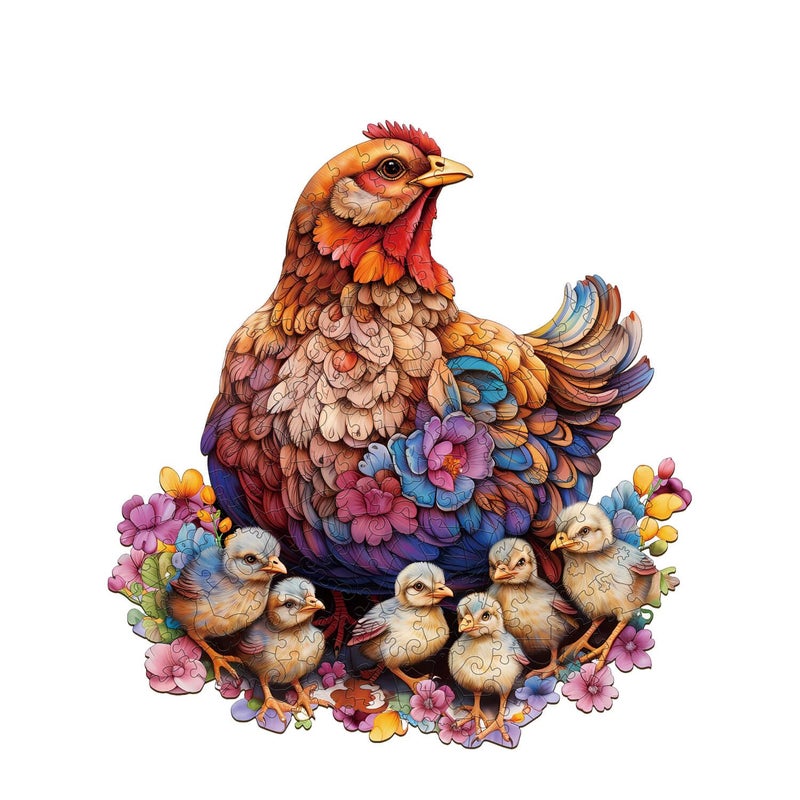 Jigfoxy Wooden Puzzle for Adults Hen and Chicks Wooden Jigsaw Puzzles for Adults Unique Animal Shape Wood Cut Puzzles for Family Friend Puzzle LoversM106 114in180pcs - Image 3