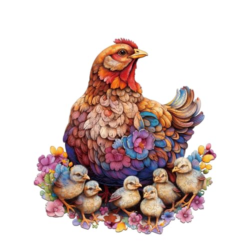 Jigfoxy Wooden Puzzle for Adults Hen and Chicks Wooden Jigsaw Puzzles for Adults Unique Animal Shape Wood Cut Puzzles for Family Friend Puzzle LoversM106 114in180pcs - Image 1