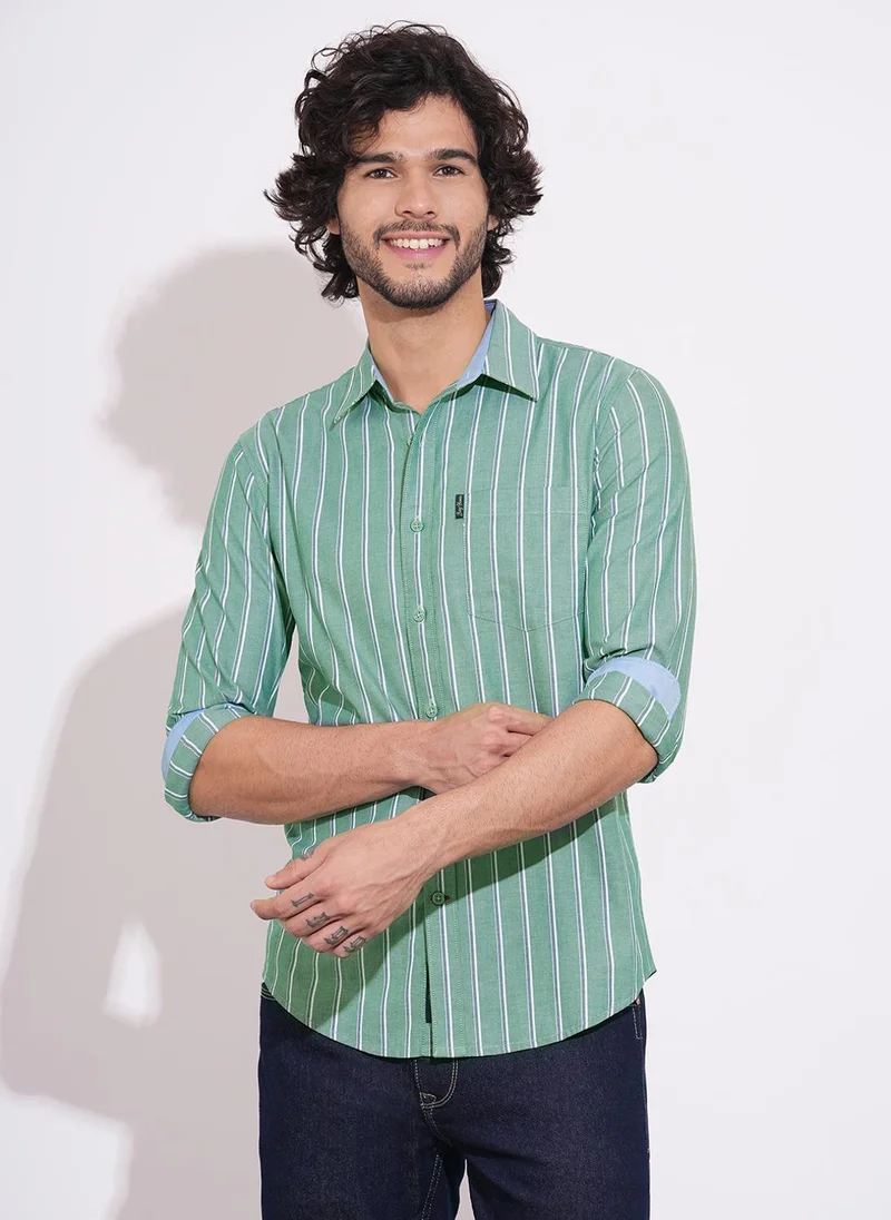 Being Human Men Vertical Striped Spread Collar Pure Cotton Casual Shirt