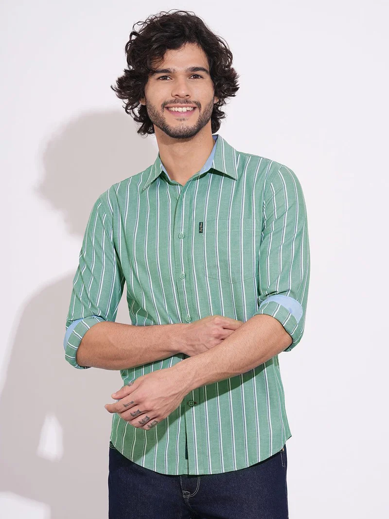 Being Human Men Vertical Striped Spread Collar Pure Cotton Casual Shirt