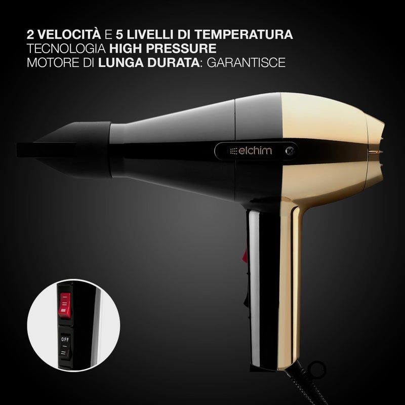 ELCHIM 2500140 Hand Mod 2001 Hair Dryer, Black & Gold - Image 4