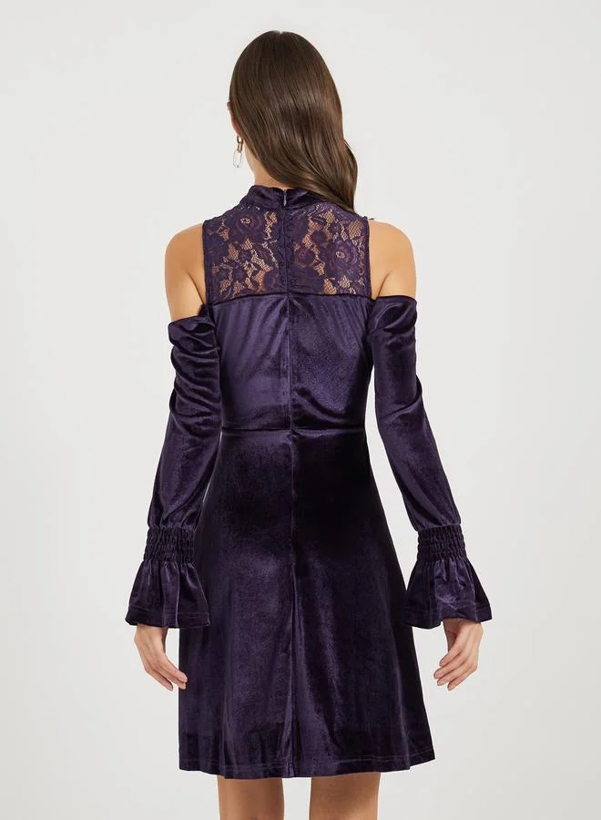 Styli Lace Velvet A-Line Dress