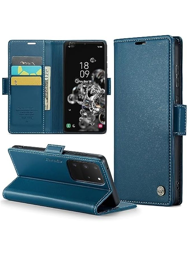 Blue Leather Flip Protective Wallet Case with RFID Blocking Card Holder and Magnetic Kickstand for Samsung Galaxy S20 Ultra 5G (6.9 Inch) - Image 1