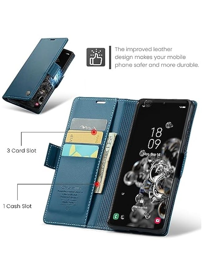 Blue Leather Flip Protective Wallet Case with RFID Blocking Card Holder and Magnetic Kickstand for Samsung Galaxy S20 Ultra 5G (6.9 Inch) - Image 4