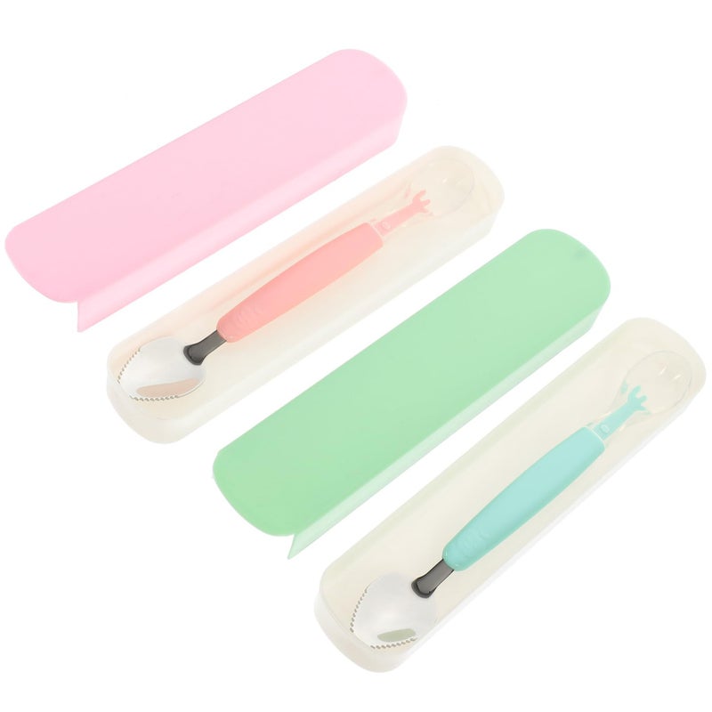 2 Stainless Steel Feeding Spoons with Smooth Edges Dredging Feeders Random Color - Image 2