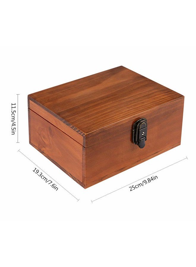 Dedoot Wooden Keepsake Box, Decorative Wooden Box Vintage Handmade Craft Large Wood Box with Lock and Key for Jewelry Gift Storage Box and Home Decor, Brown, 9.3x7.6x4.5 Inch - Image 2