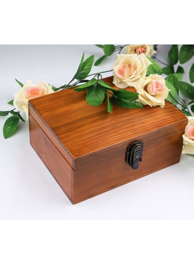 Dedoot Wooden Keepsake Box, Decorative Wooden Box Vintage Handmade Craft Large Wood Box with Lock and Key for Jewelry Gift Storage Box and Home Decor, Brown, 9.3x7.6x4.5 Inch - Image 5