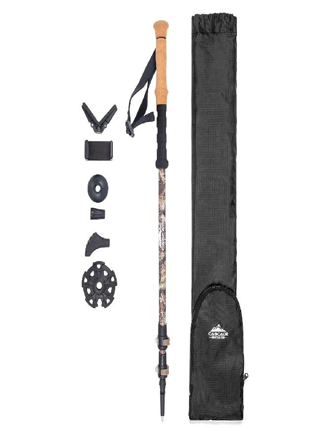 Cascade Mountain Tech Trekking Pole - Carbon Fiber Monopod Walking Or Hiking Stick With Accessories Mount & Adjustable Quick Locks (Single Pole), Mossy Oak Elements Contour Pattern - Image 1