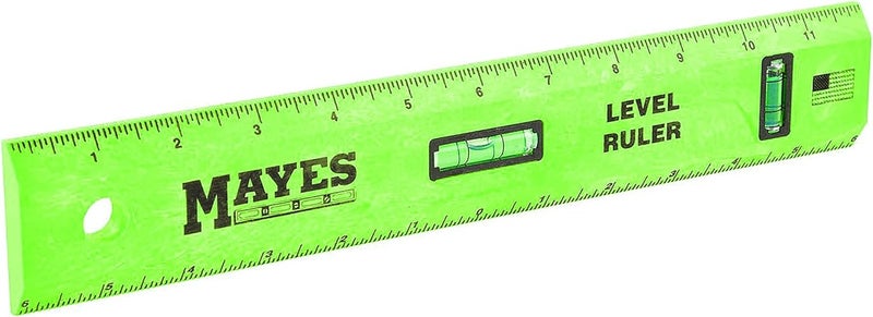 MAYES 10742 Polystyrene Level Ruler 12", Precision Measuring and Leveling Tool, Plumb and Level Vials with SAE and Center-Finding Scale, for Framing, Hanging, Made in the USA - Image 1