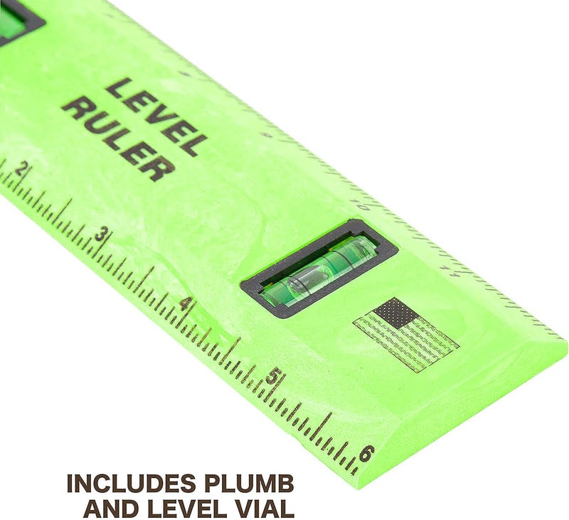 MAYES 10742 Polystyrene Level Ruler 12", Precision Measuring and Leveling Tool, Plumb and Level Vials with SAE and Center-Finding Scale, for Framing, Hanging, Made in the USA - Image 3