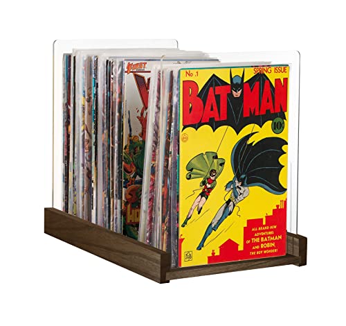 Komiq Patented Comic Book Storage Holder – Wooden & Acrylic Display Box/Case for Collectors – Organizer for Comics, Magazines & Books – Holds 150 Issues, 14.5x8 in (Dark Walnut) - Image 1