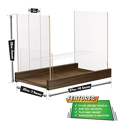 Komiq Patented Comic Book Storage Holder – Wooden & Acrylic Display Box/Case for Collectors – Organizer for Comics, Magazines & Books – Holds 150 Issues, 14.5x8 in (Dark Walnut) - Image 2