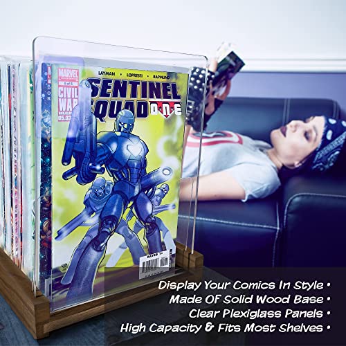 Komiq Patented Comic Book Storage Holder – Wooden & Acrylic Display Box/Case for Collectors – Organizer for Comics, Magazines & Books – Holds 150 Issues, 14.5x8 in (Dark Walnut) - Image 5