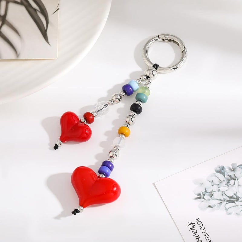 Madison Tyler Double Red Heart Cute Keychains for Women | Bag Charms for Handbags | Beaded Purse Charms for Handbags Decor Backpack Bag Trendy - Image 2