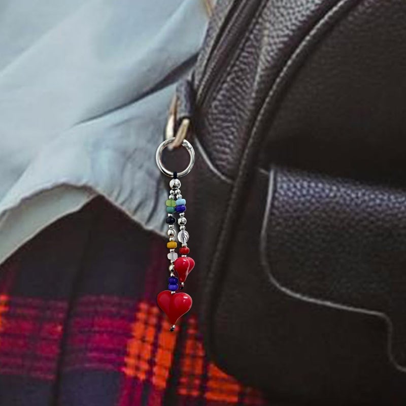 Madison Tyler Double Red Heart Cute Keychains for Women | Bag Charms for Handbags | Beaded Purse Charms for Handbags Decor Backpack Bag Trendy - Image 3