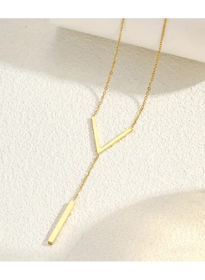 Home Clearance Sale European And American Long-style Women's Necklace, Temperament Sweater Chain, Personalized Versatile Design, Tassel V-shaped Pendant, Stainless Steel Necklace For Women, Fashion Accessories Gift - Image 2