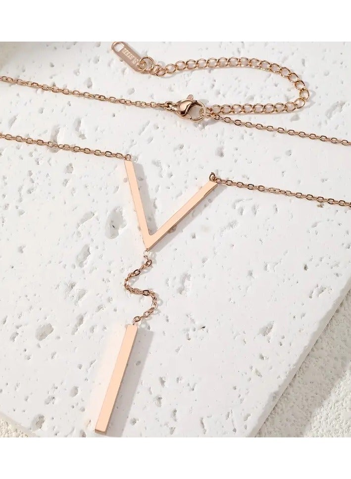 Home Clearance Sale European And American Long-style Women's Necklace, Temperament Sweater Chain, Personalized Versatile Design, Tassel V-shaped Pendant, Stainless Steel Necklace For Women, Fashion Accessories Gift - Image 3