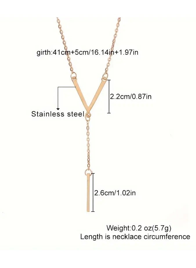 Home Clearance Sale European And American Long-style Women's Necklace, Temperament Sweater Chain, Personalized Versatile Design, Tassel V-shaped Pendant, Stainless Steel Necklace For Women, Fashion Accessories Gift - Image 4