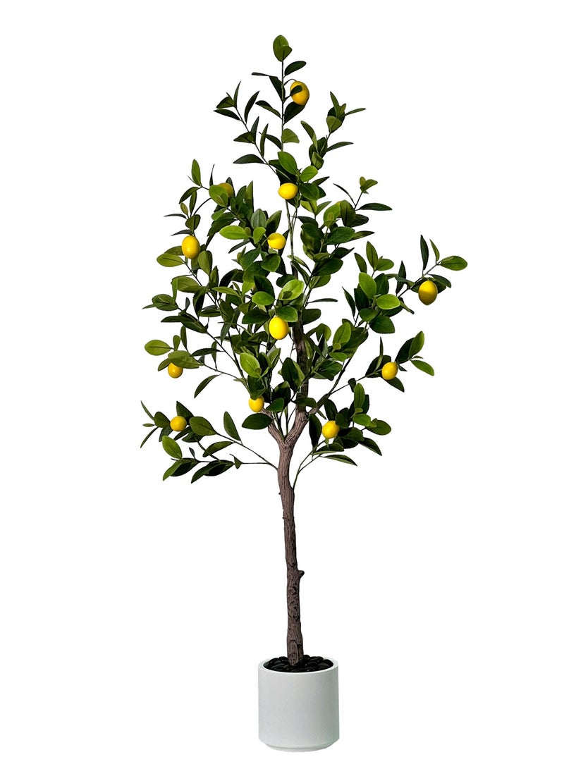 MirageBotanics Artificial Lemon Tree Indoor Outdoor - Faux Lemon Plant with Realistic Fruits & Natural Wood Trunk, Includes White Flower Pot for Home, Office, Mall, Hotel, Living Room, Meeting Room Decor - Image 1