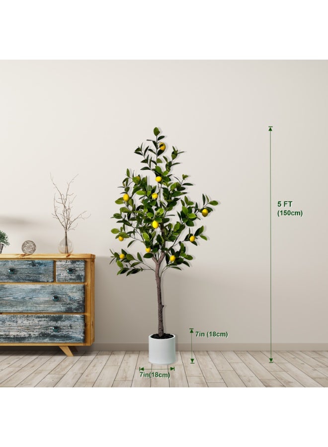 MirageBotanics Artificial Lemon Tree Indoor Outdoor - Faux Lemon Plant with Realistic Fruits & Natural Wood Trunk, Includes White Flower Pot for Home, Office, Mall, Hotel, Living Room, Meeting Room Decor - Image 2